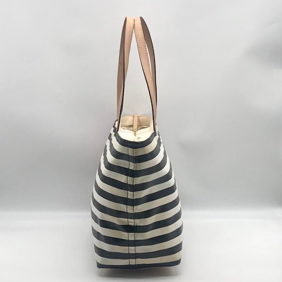 Kate Spade Black And White Leather Splash Out Striped Francis Tote - Picture 3 of 11